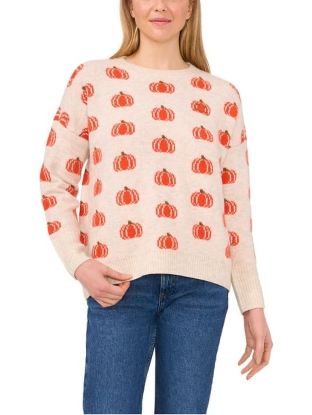 Vince Camuto Womens Pumpkin Sweater Size 2XL Cream Orange Fall Halloween